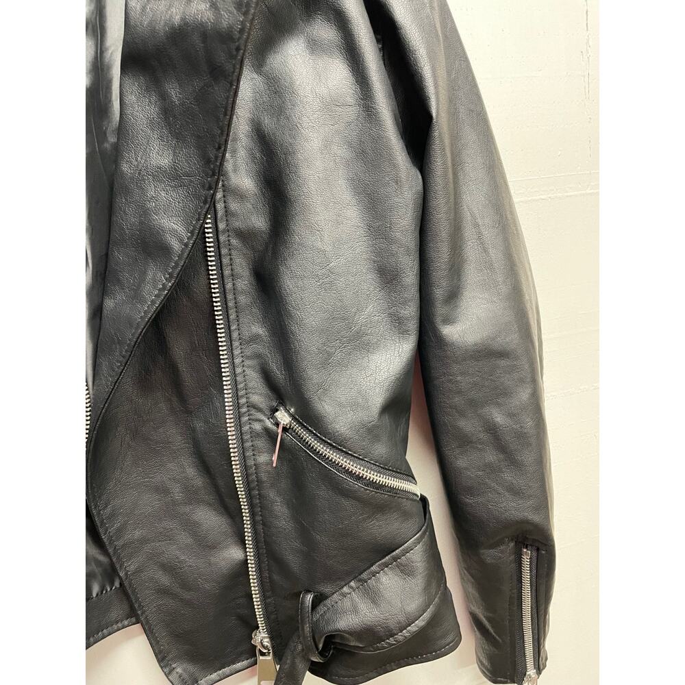 Misguided US 6 Medium Size Black Faux Leather Motorcycle Jacket Retro T-Birds - Picture 11 of 12